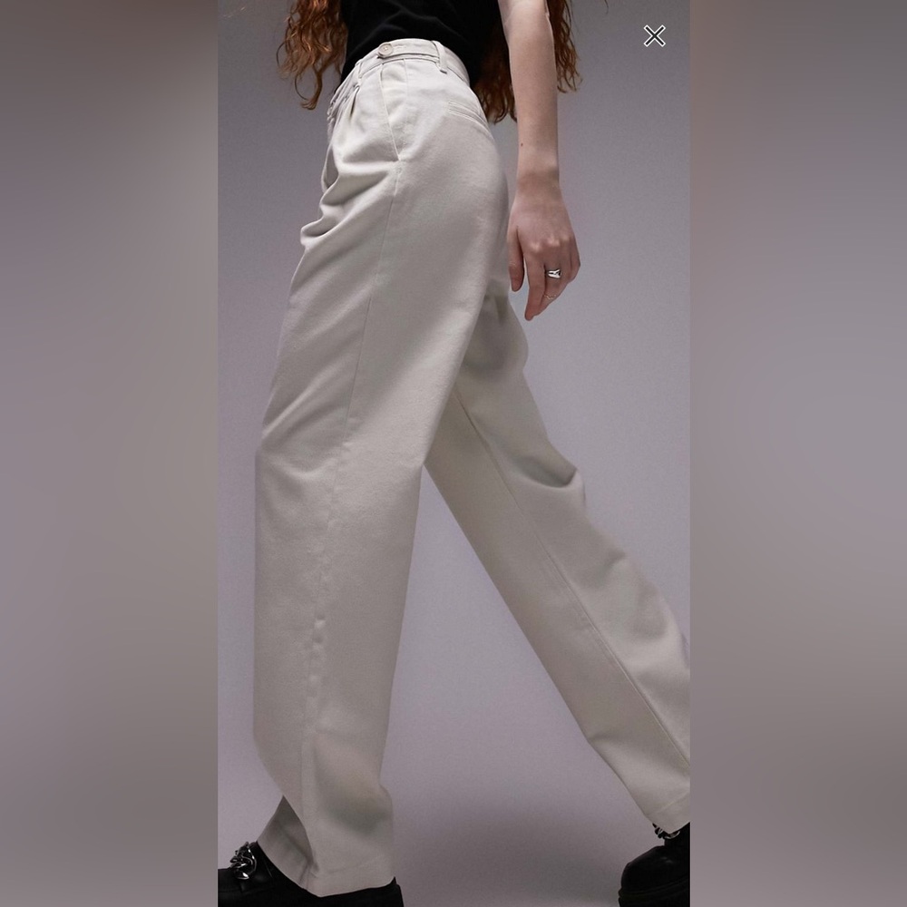 Topshop Button Tab Detail Straight Leg pants in Ecru